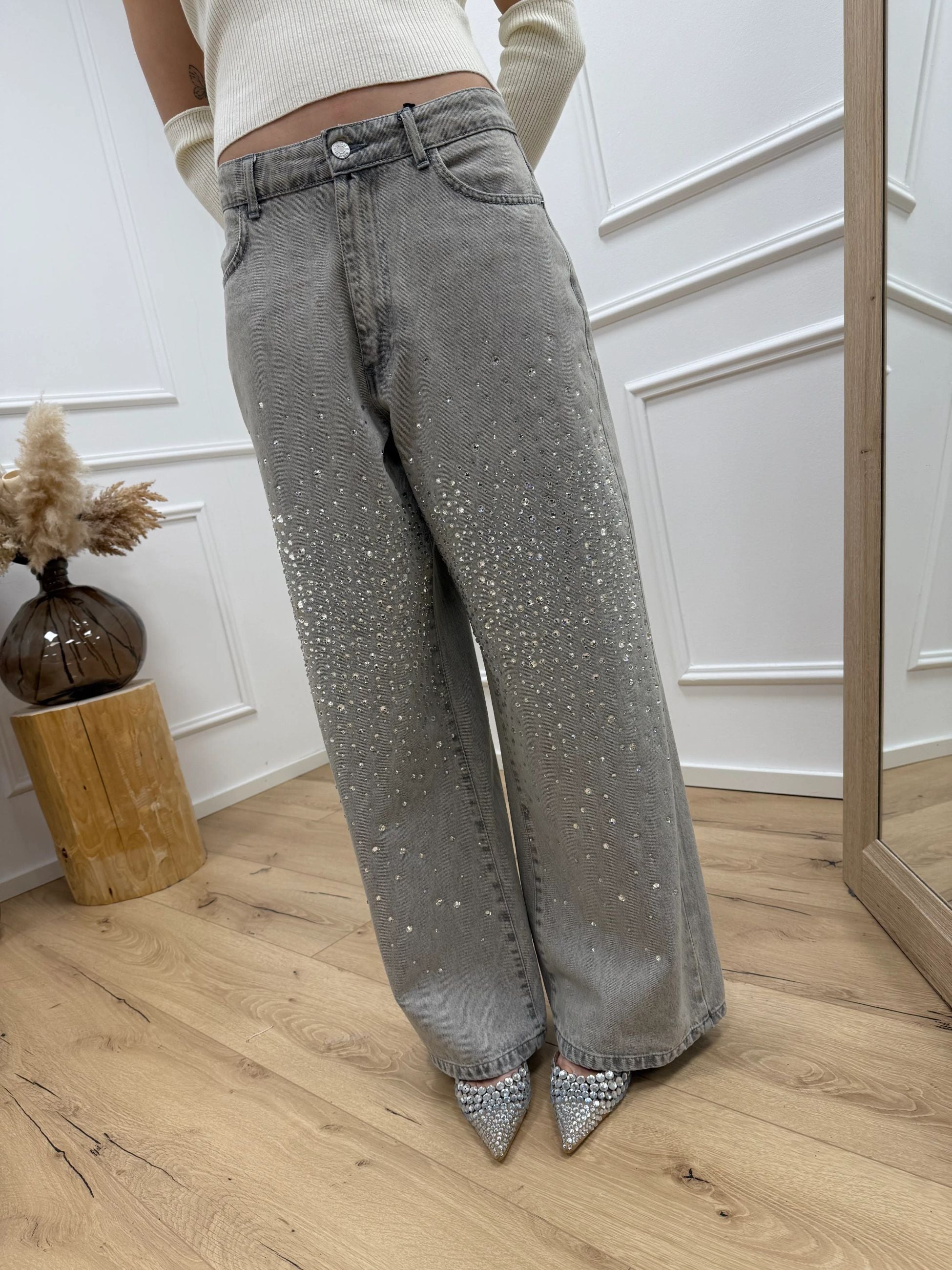 Pantaloni Amelie grigi con strass - HaveOne