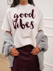 T shirt "Good vibes" floccata bordeaux - Vicolo