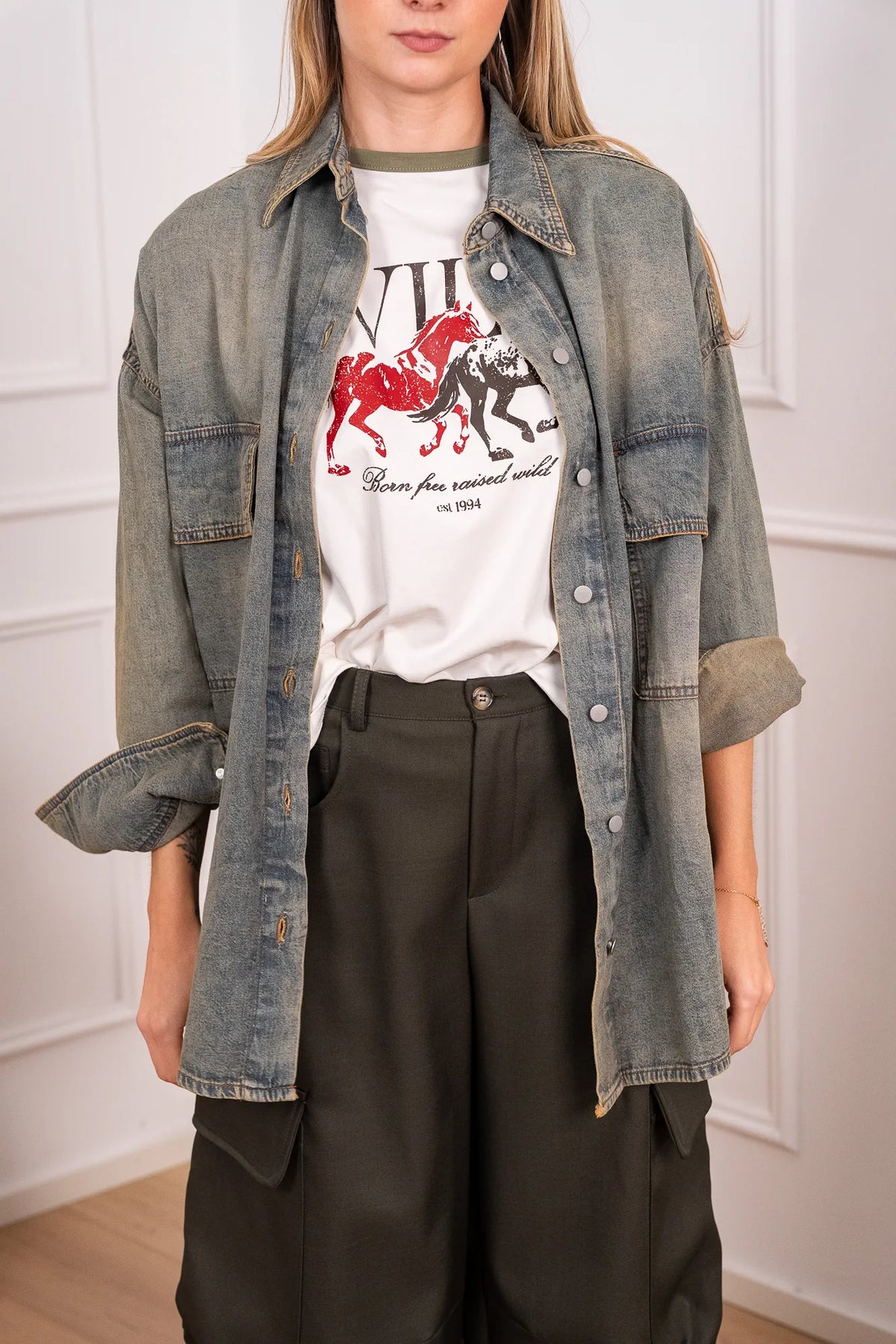 Camicia over in denim vintage sabbiato - HaveOne