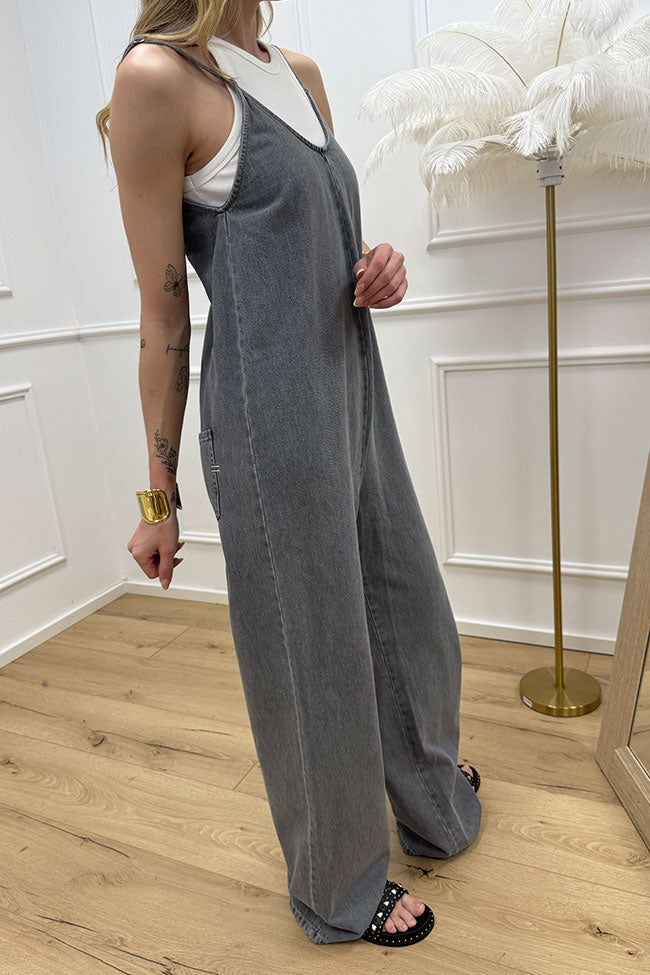 Salopette Elise in chambray grigia - Vicolo