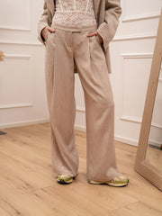 Pantaloni Glam sabbia gessati con paillettes - Silence Limited