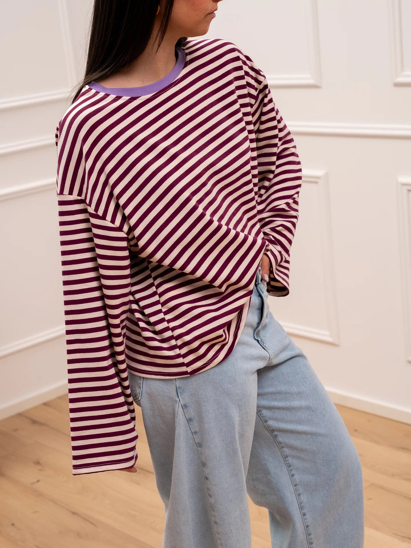 T shirt Stripe prugna e bianco - Crispy