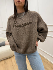 Maglia tortora ricamo "Princess" - You Decide