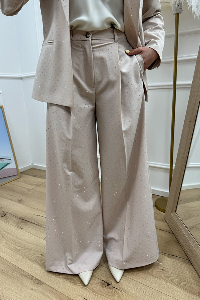 Pantaloni avorio full strass - Vicolo