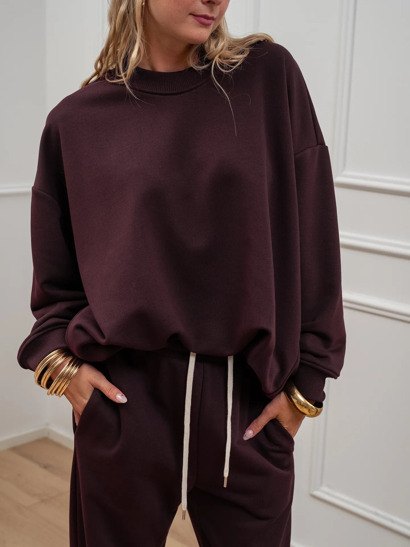 Felpa lunga vinaccia basic oversize - Vicolo