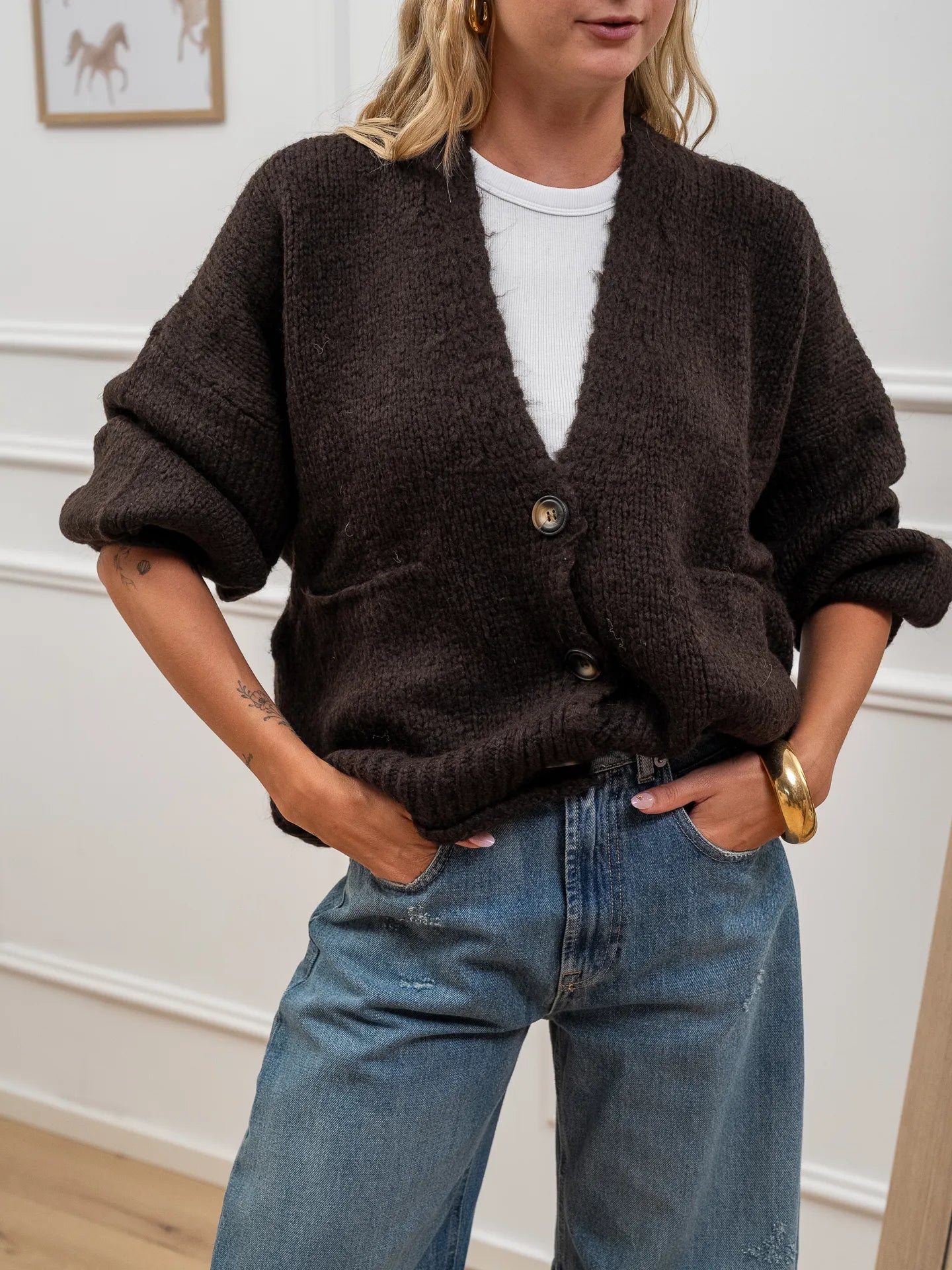 Cardigan moro a tre bottoni con taschine - HaveOne