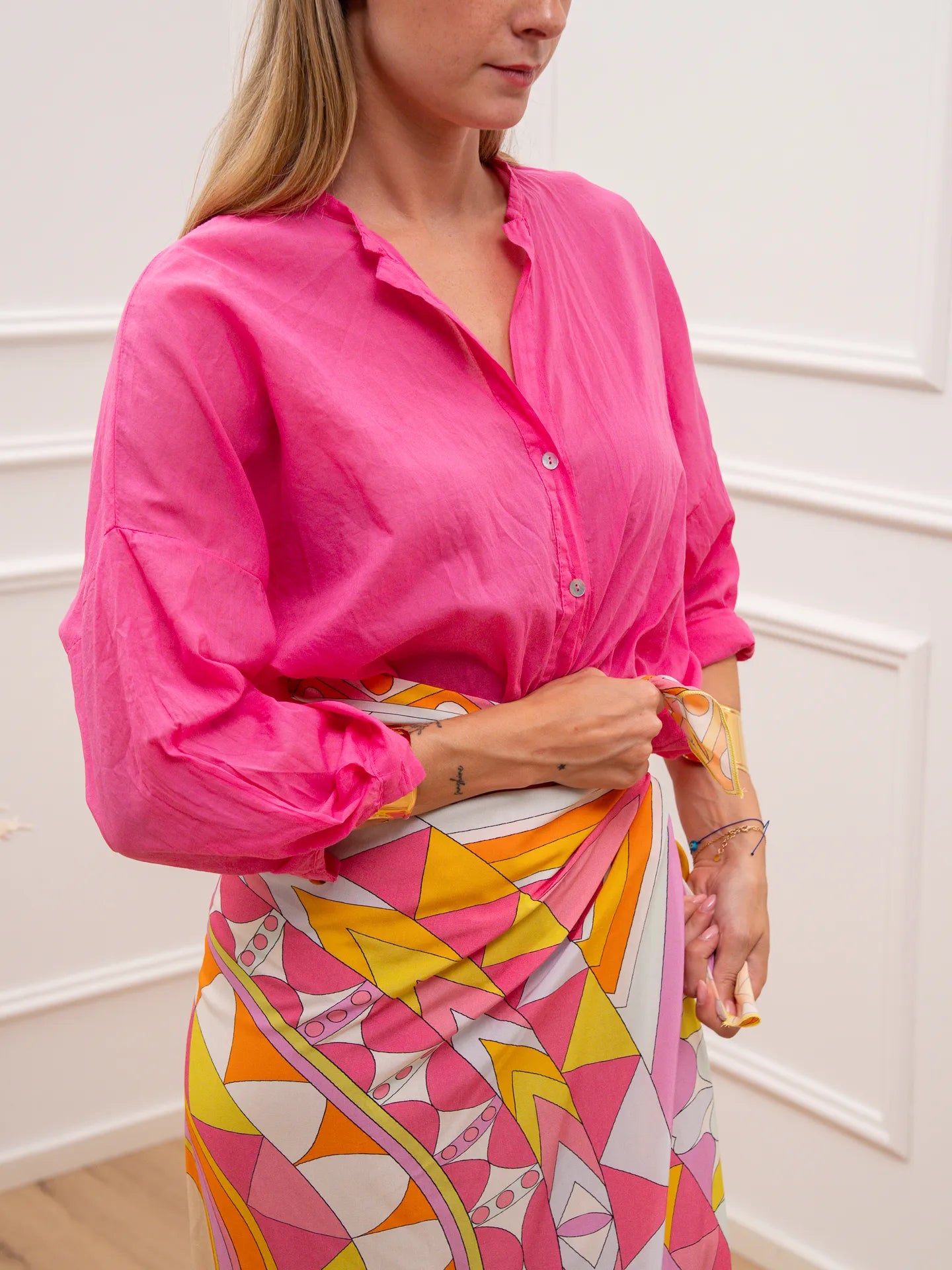 Camicia Daily fucsia in mussola di cotone - Tensione In