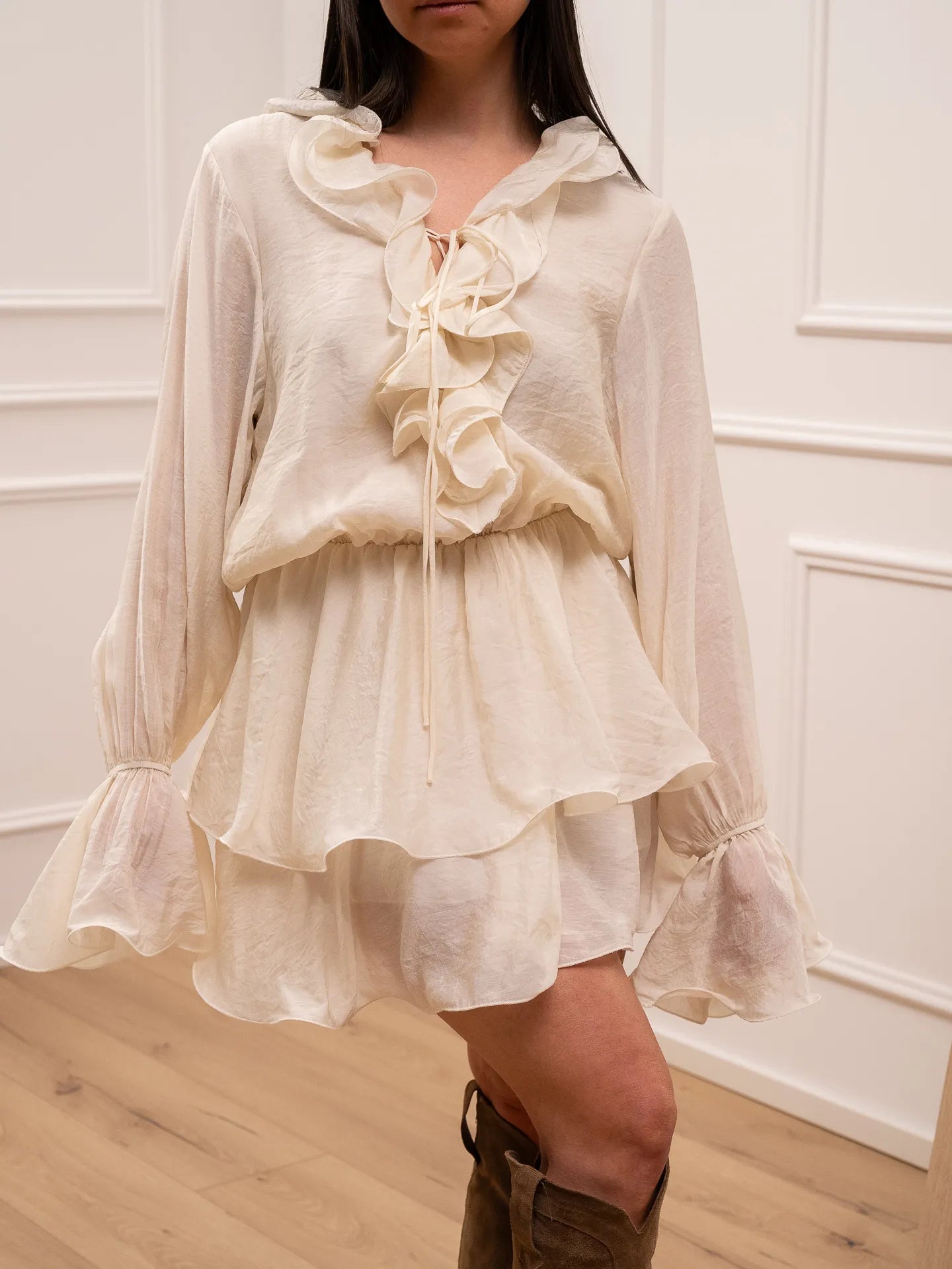 Vestito crema con rouches in mussola leggera - You Decide