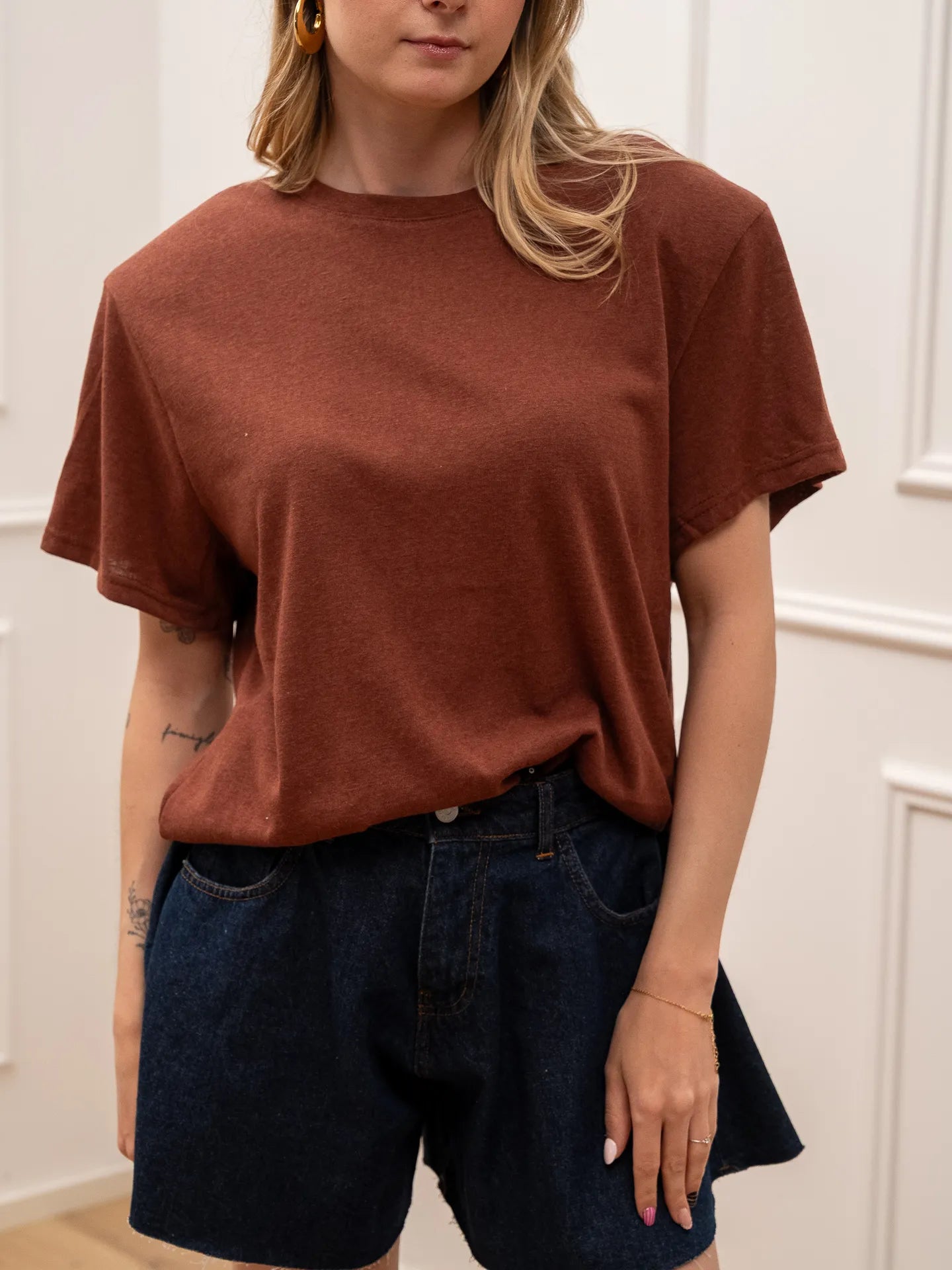 T shirt vedo non vedo cognac a mezza manica - Crispy