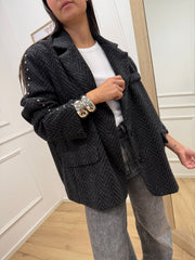 Giacca cappotto nera, grigia con borchie - HaveOne