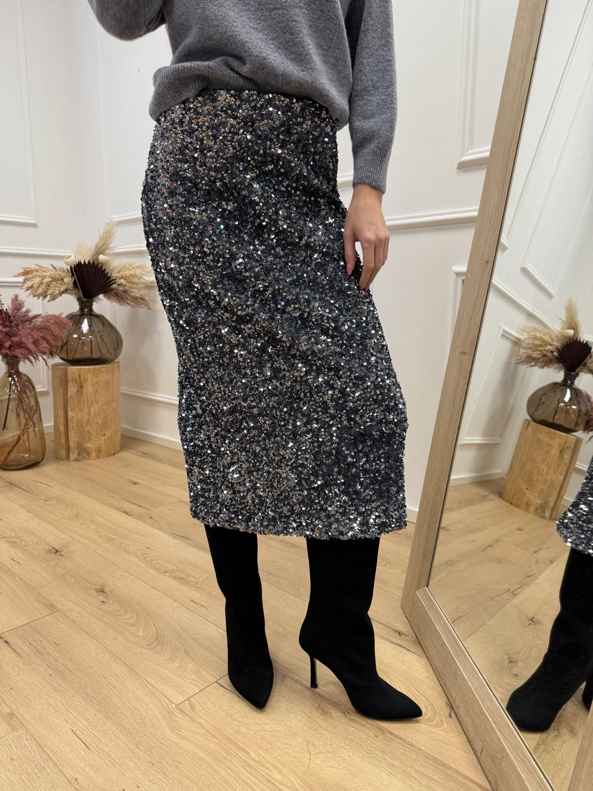 Gonna midi fumo in ciniglia e paillettes - Vicolo