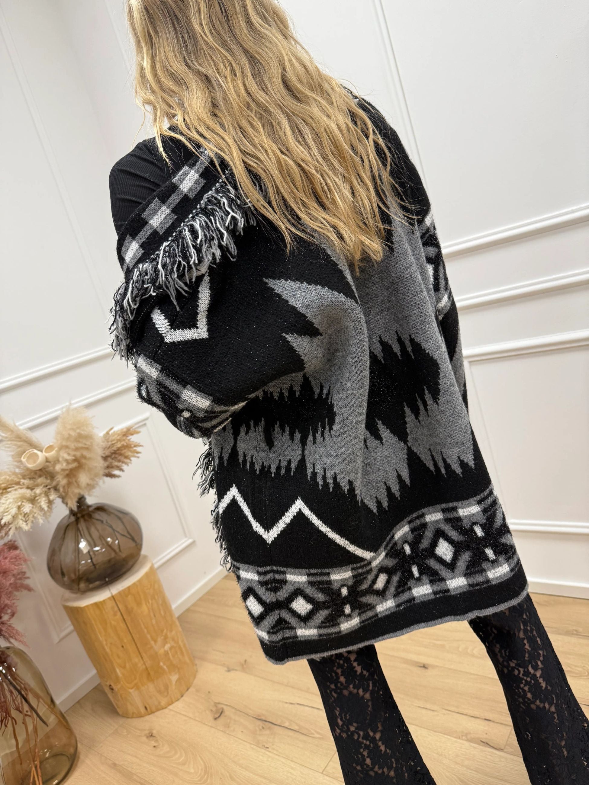 Cardigan Livigno nero e grigio stile alanui - Vicolo