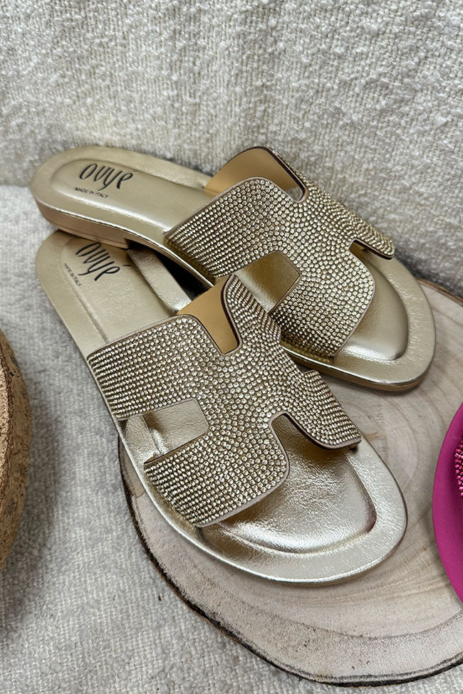 Ciabatta Oran platino con strass in pelle - Ovyè