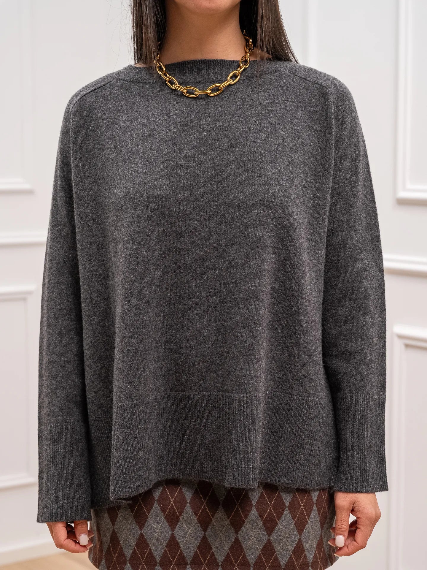 Maglia over antracite 100% lana - Tensione In