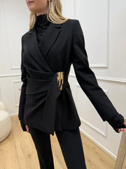 Giacca in punto milano nera con dettaglio dorato - HaveOne