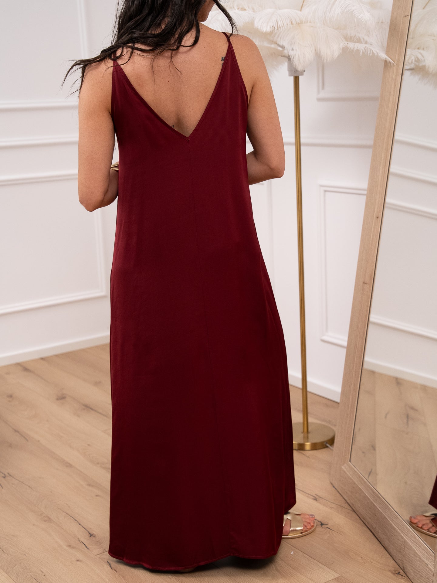 Vestito lungo bordeaux scollo a v sul retro - HaveOne