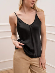 Top in raso nero spalline sottili - HaveOne