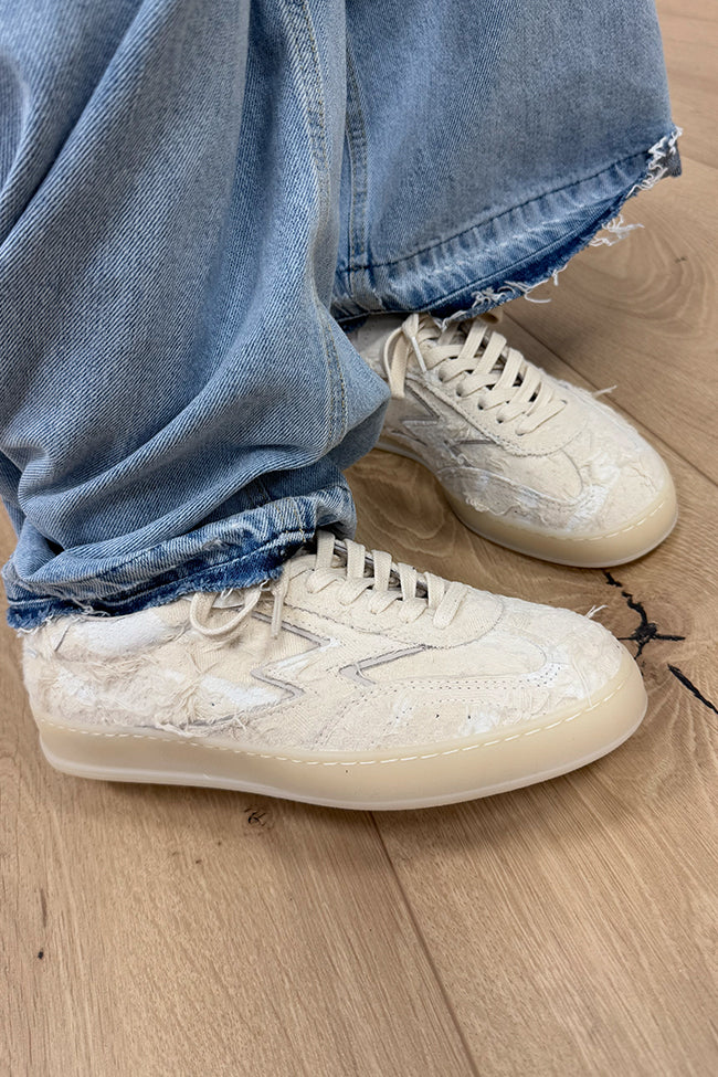Sneakers off white canvas effetto strappato - Moaconcept