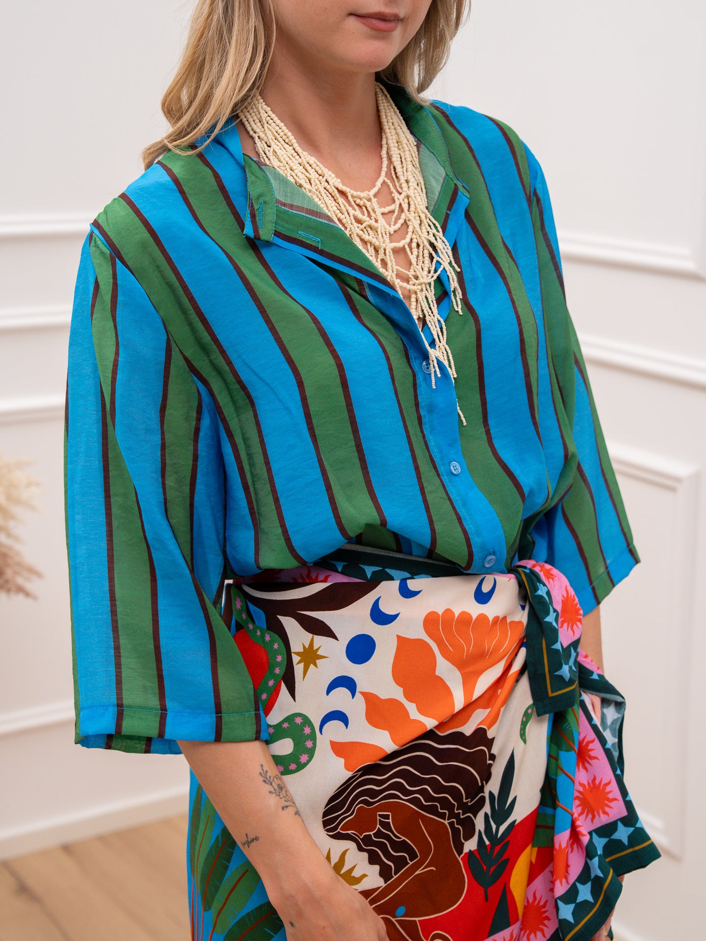 Camicia rigata Calypso turchese, verde e moro - Dixie