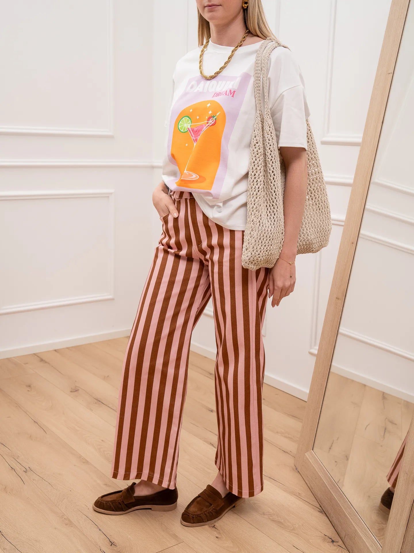 Jeans Candy rigato cuoio, rosa - Crispy