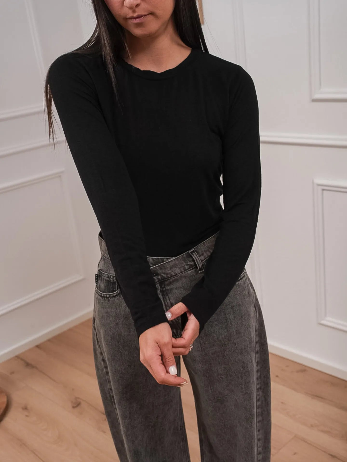 Maglia girocollo nera misto cashmere - HaveOne