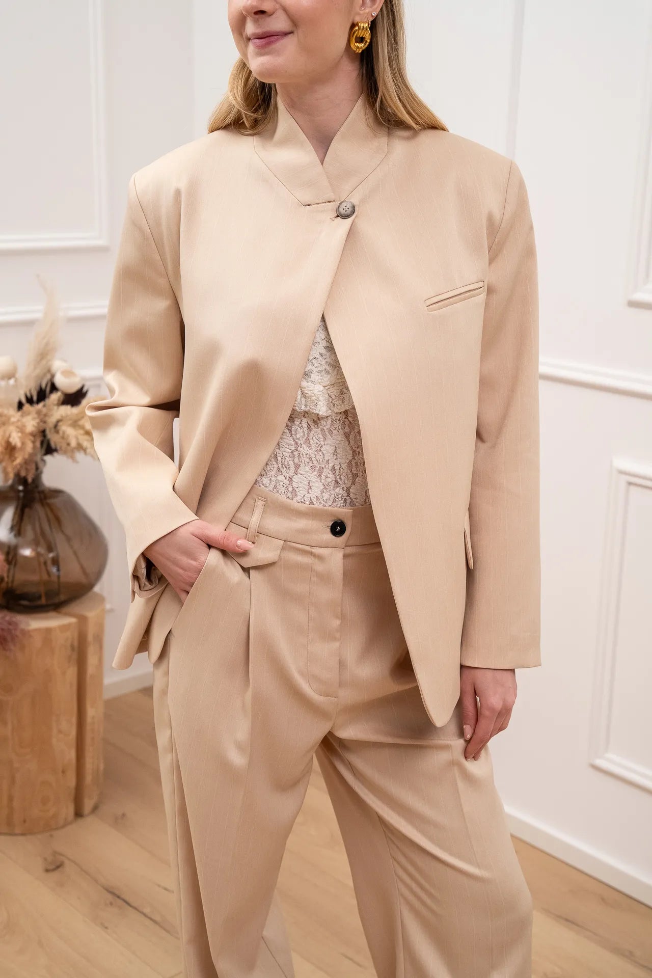 Giacca Pepe gessata vaniglia - Vicolo