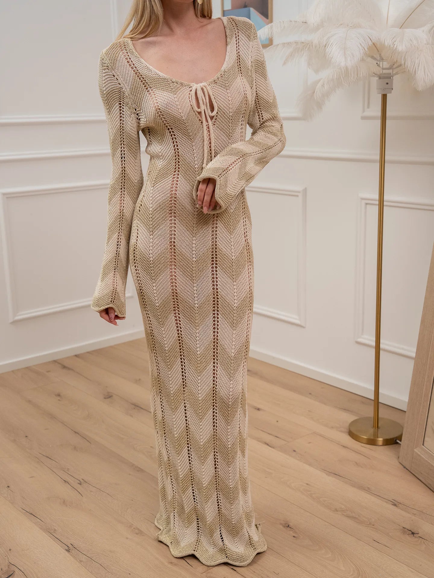 Vestito lungo crochet burro e oro - Crispy