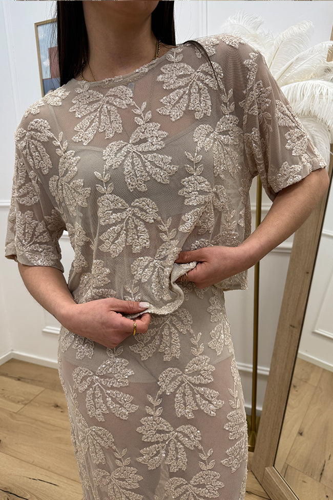 Top crop in tulle con paillettes burro - HaveOne