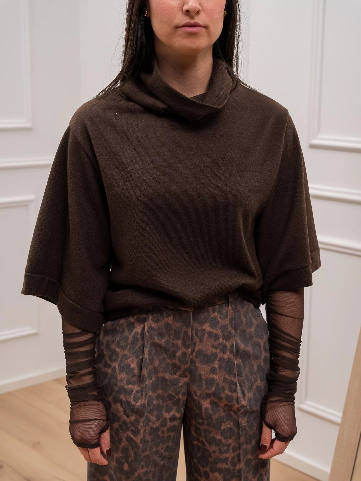 Maglia moro soft touch con manicotti in tulle - HaveOne