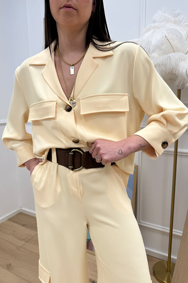 Camicia crema maxi tasche con patta - HaveOne