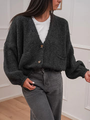 Cardigan antracite a tre bottoni con taschine - HaveOne