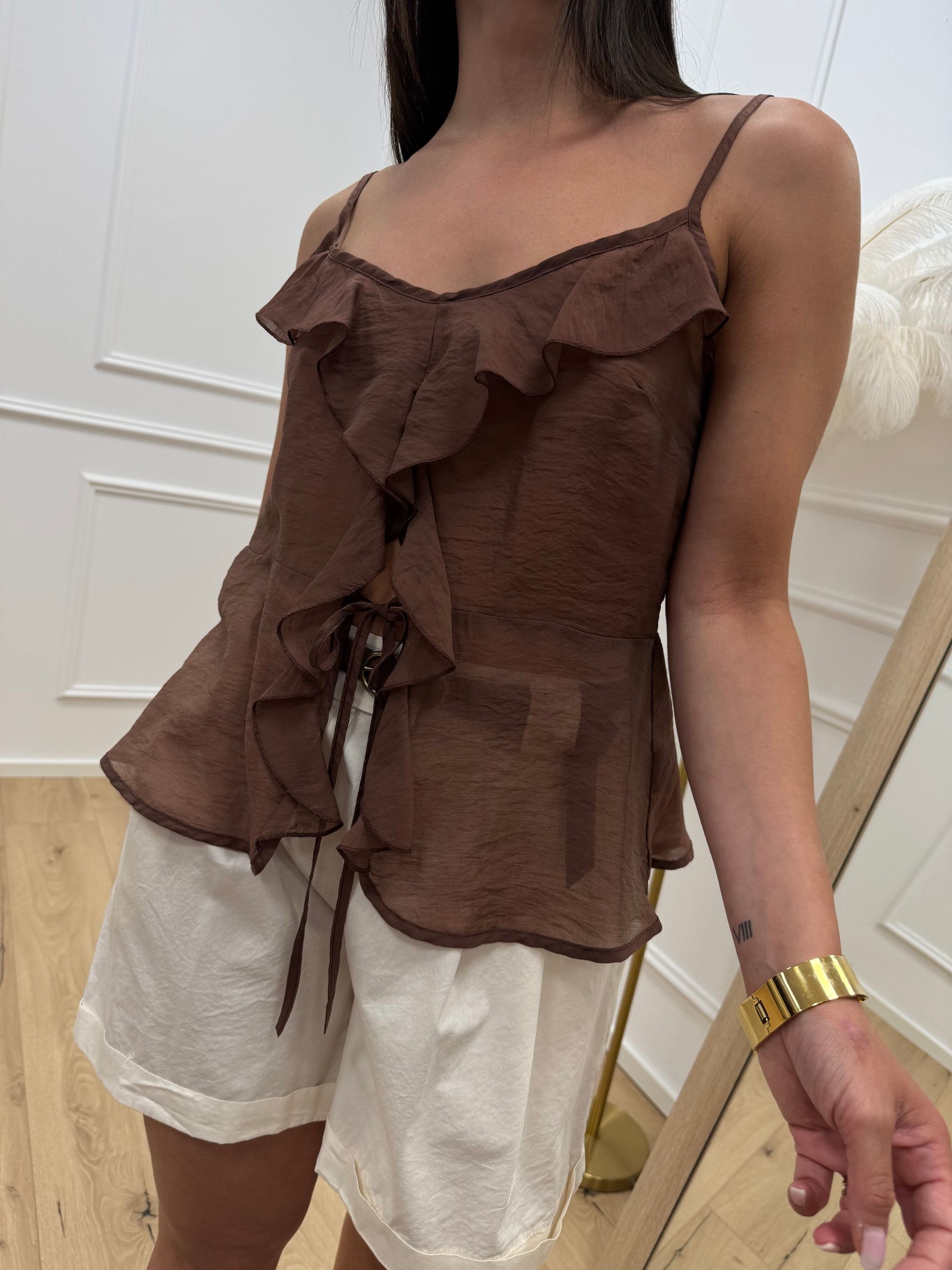 Top cioccolato in lyocell con laccetti e rouches - HaveOne