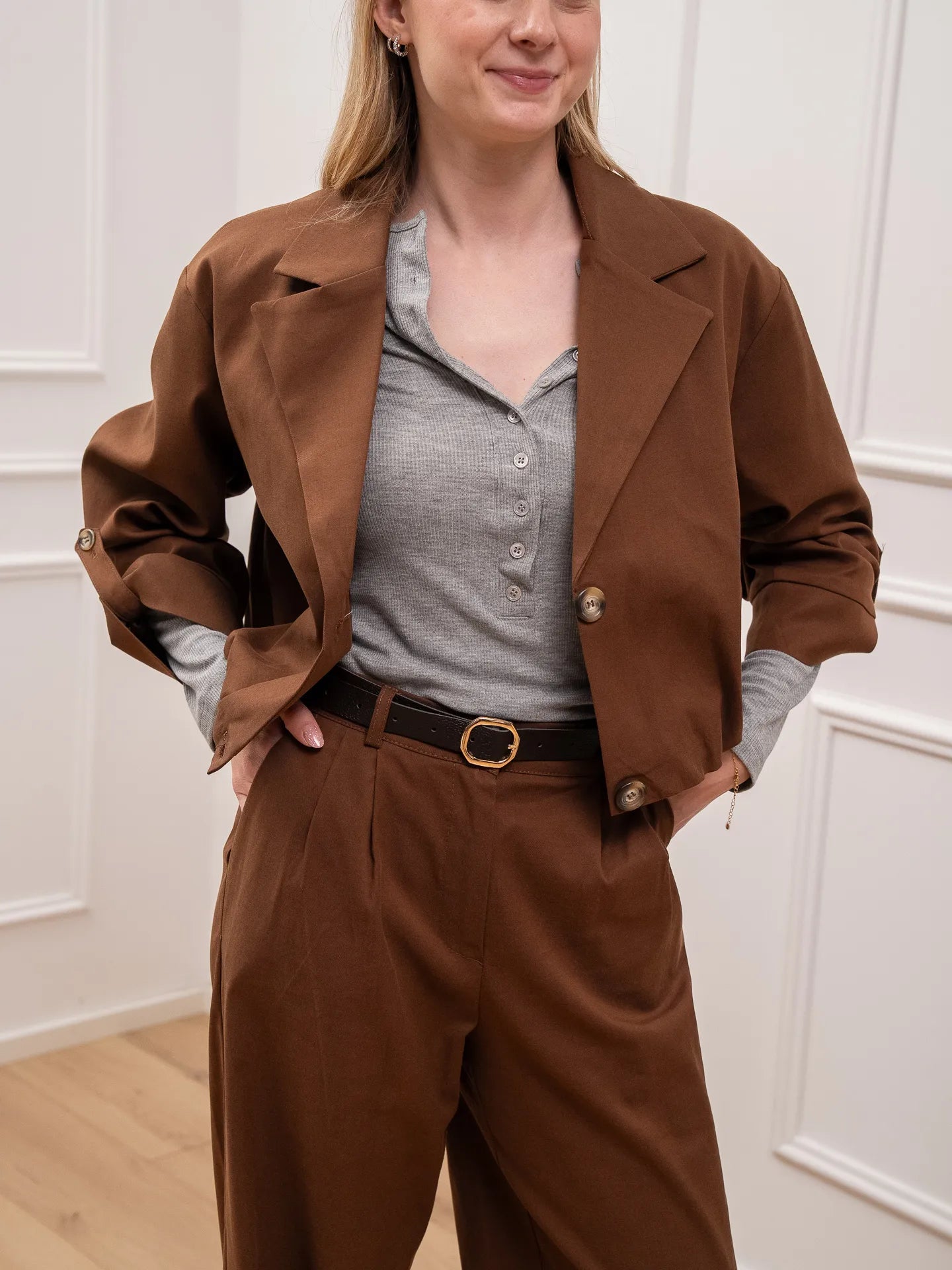 Trench bomber Gaia tabacco in gabardina - Vicolo