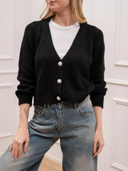 Cardigan nero bottoni gioiello con perla - HaveOne