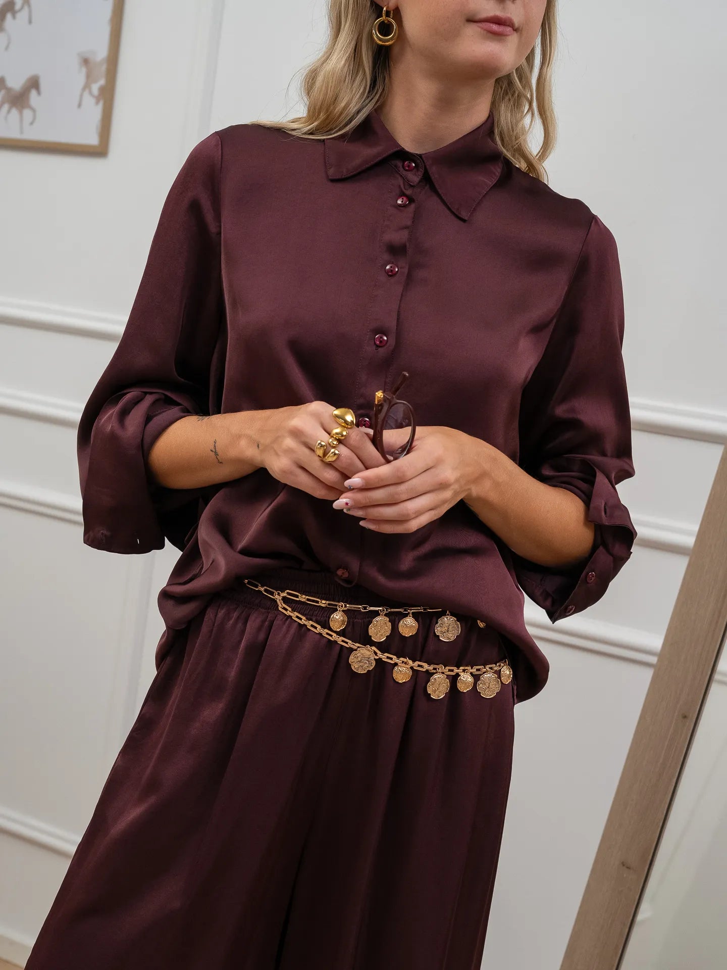 Camicia vino satinata in viscosa - Vicolo