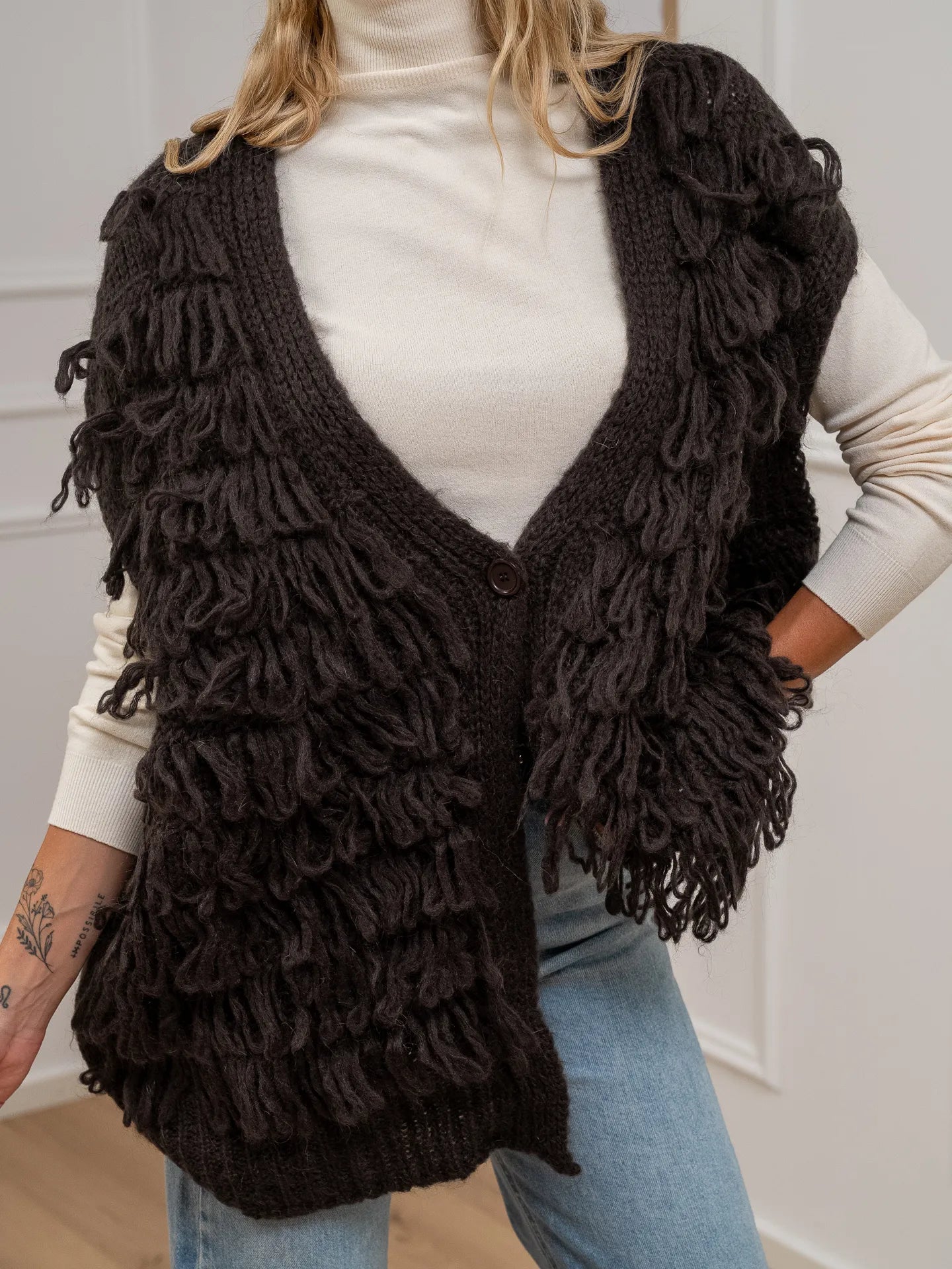 Gilet punto pannocchia sfrangiato moro - Kontatto