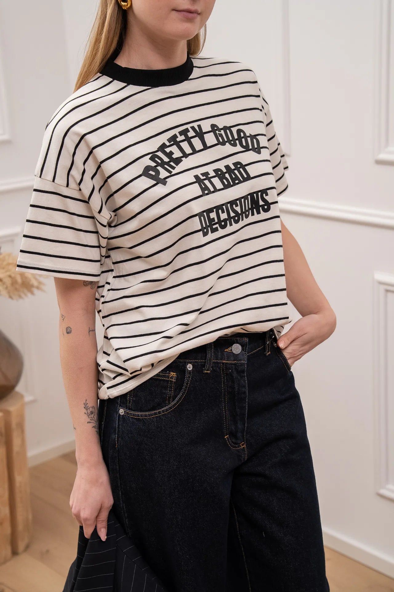 T shirt rigata nero, panna Pretty good - Vicolo