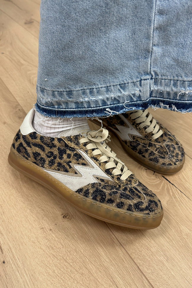 Sneakers sabbia in suede graffiato leopard - Moaconcept