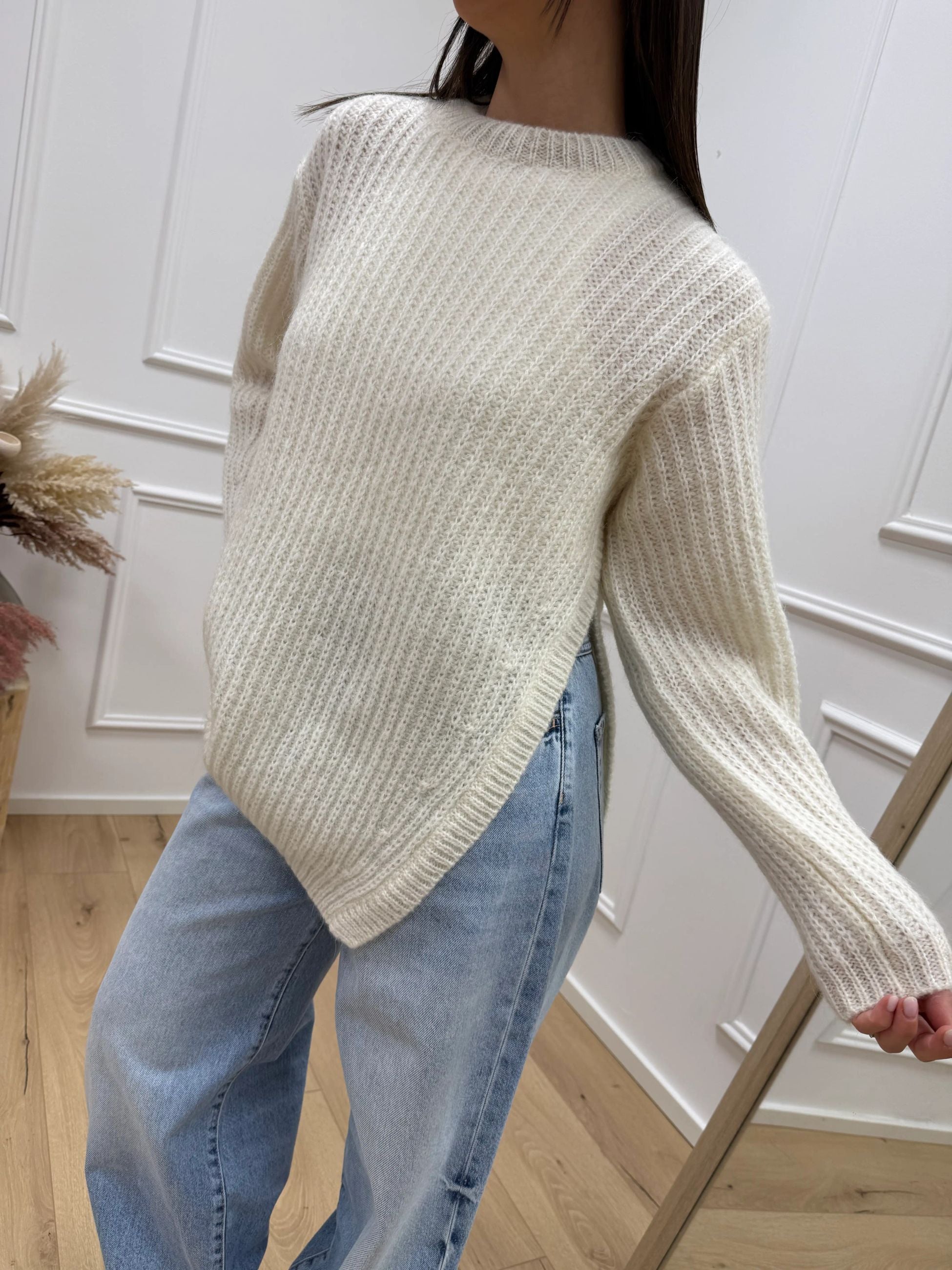 Maxi maglia panna con spacco misto mohair - Kontatto