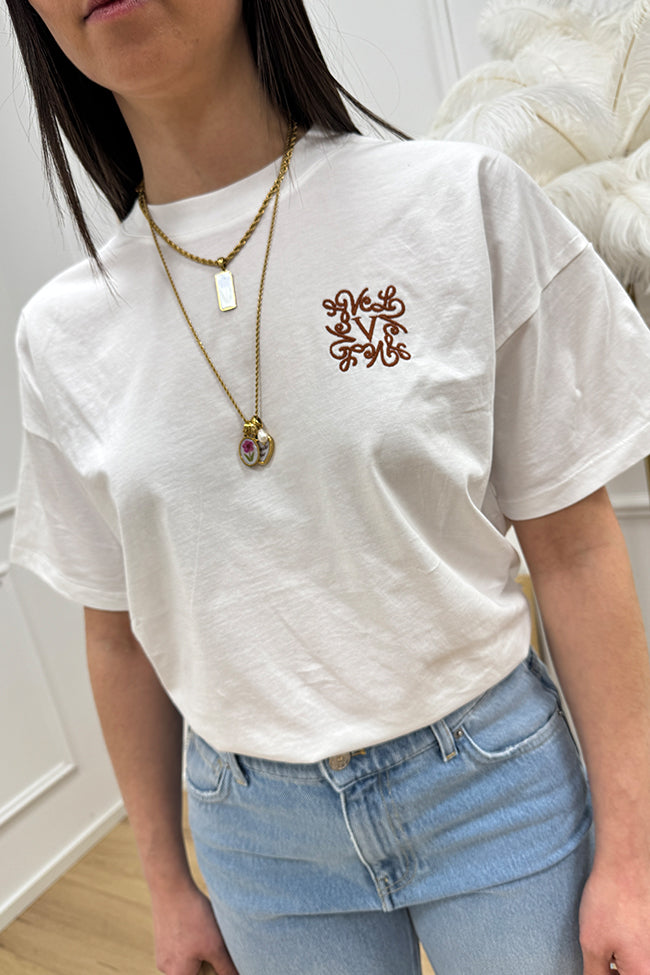 T shirt bianca ricamo "Loewe Inspo" - Vicolo