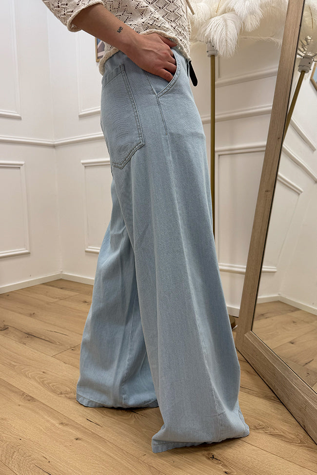 Jeans in denim chiaro leggero cintura cuoio - Dixie