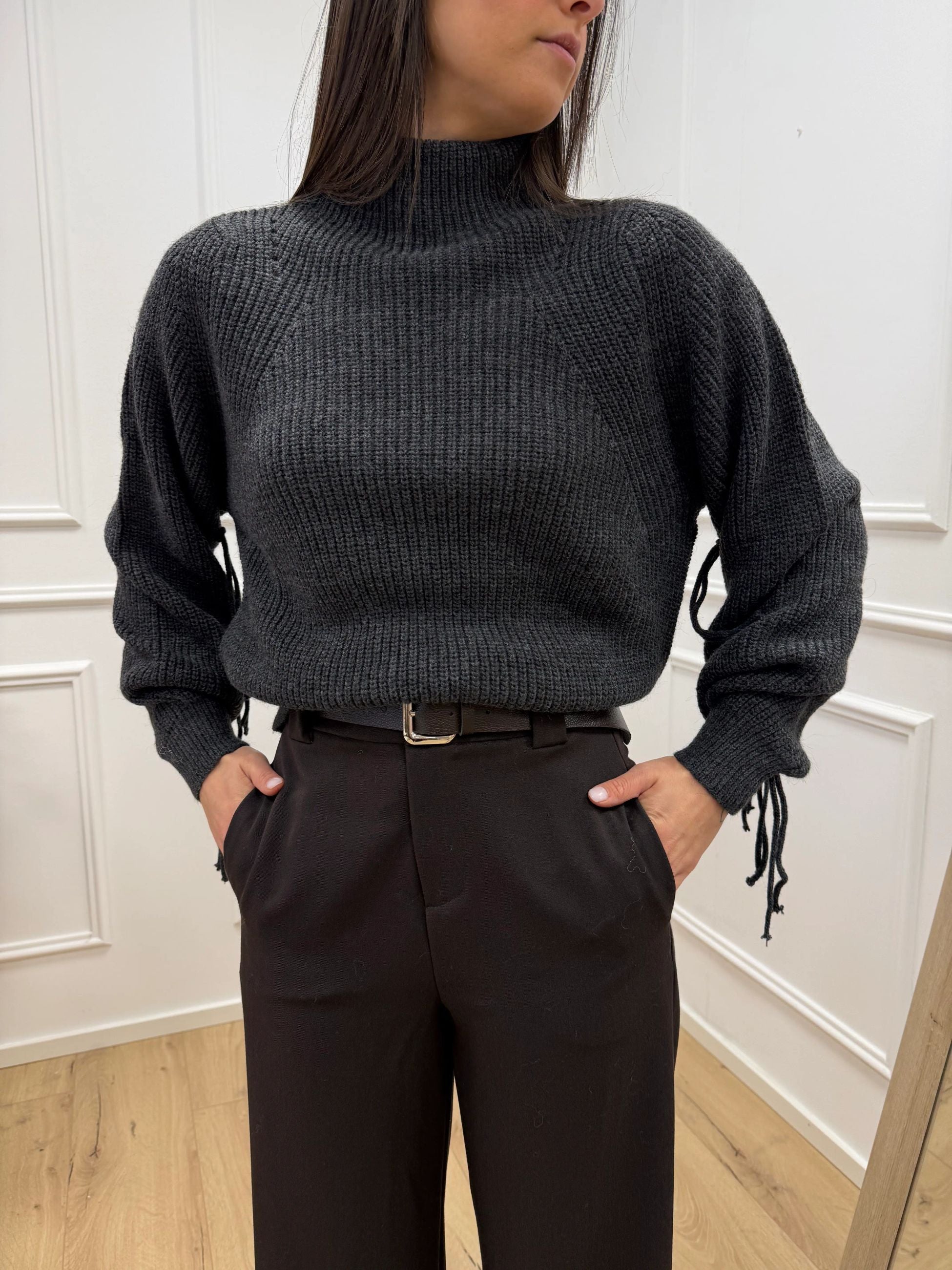 Maglia antracite costa inglese con frange - HaveOne