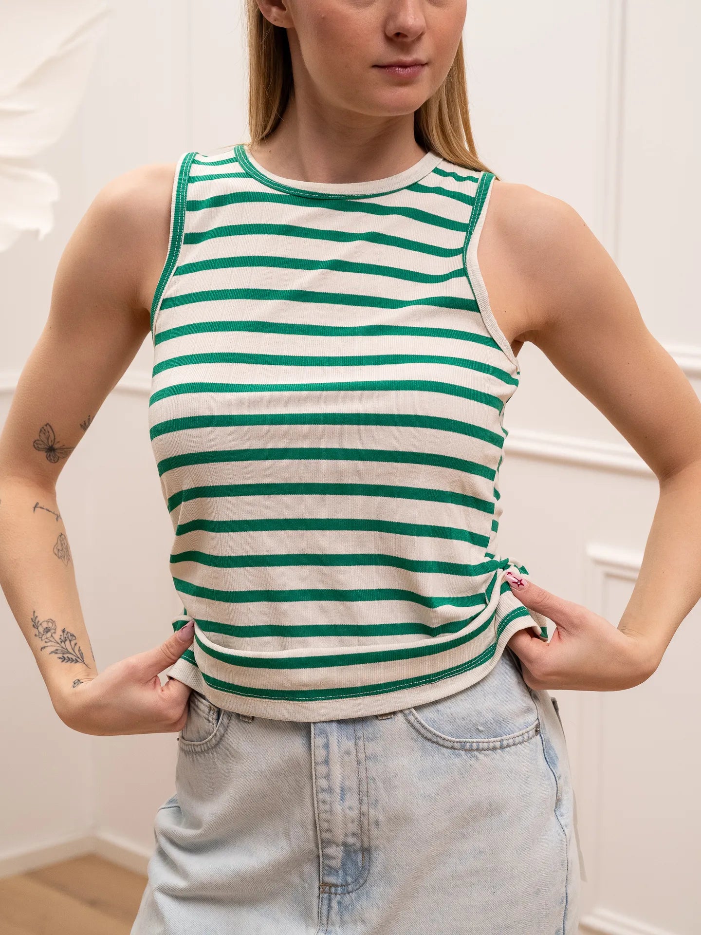 Canotta vogatore rigata panna e verde - HaveOne