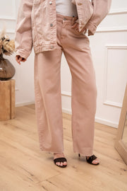 Jeans in bull denim rosa taglio vivo sul fondo - HaveOne