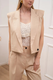 Gilet crop gessato vaniglia con spalline - Vicolo