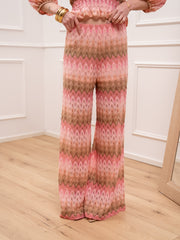 Pantaloni crochet rosa filo lamè oro - Tensione In