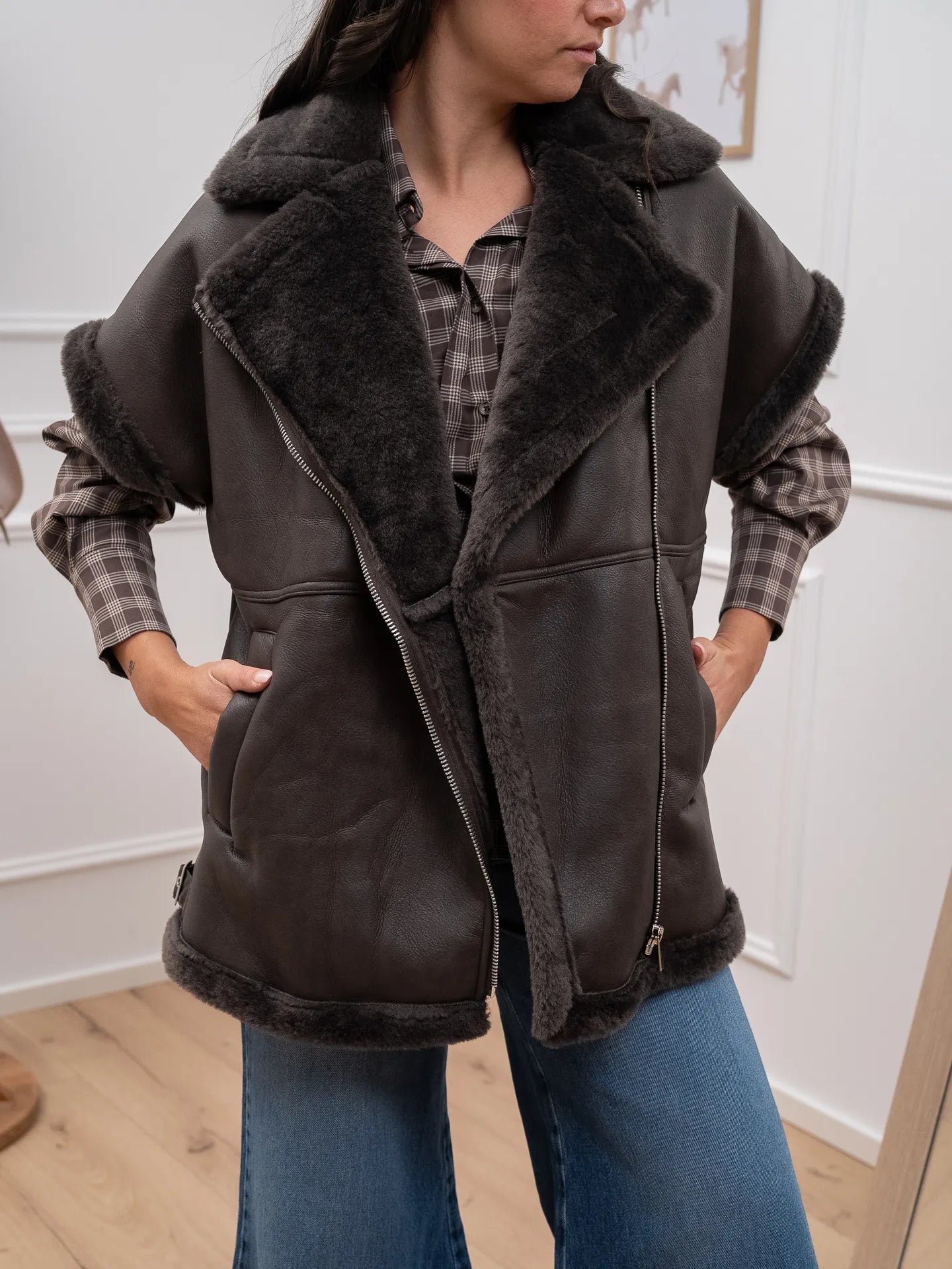 Gilet montone moro oversize - Glamorous