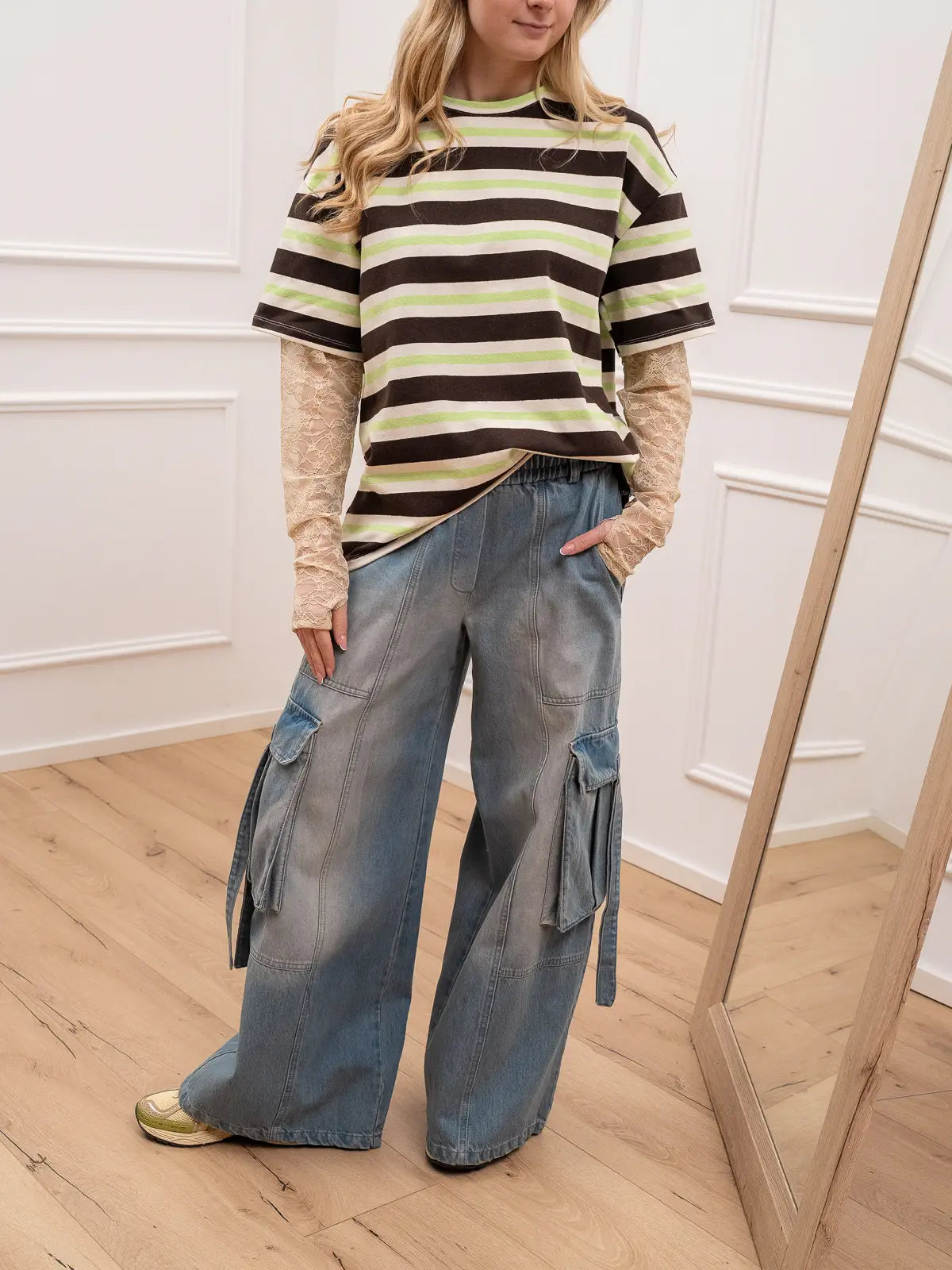 Tshirt righe moro e mela manicotto in pizzo - Vicolo