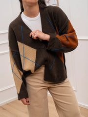 Cardigan a rombi moro, cammello e bluette - HaveOne