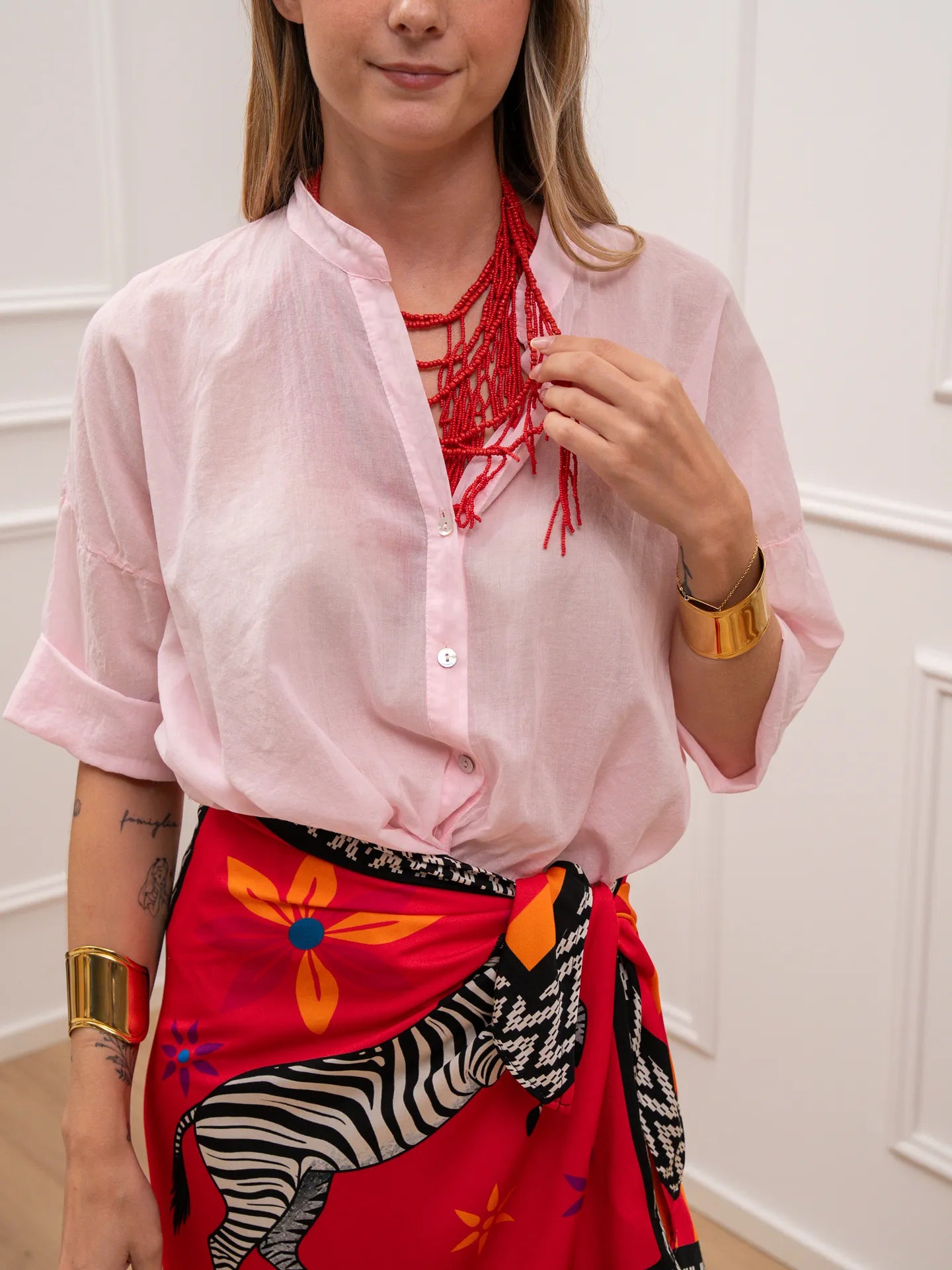Camicia in voile di cotone rosa glace - HaveOne